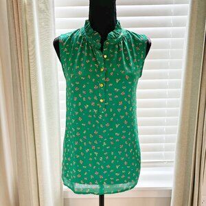 LOFT Green Floral Ruffled Collar Sleeveless (Size XS)